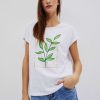 Christmas Moodo Bluzki | T-Shirt Z Nadrukiem Kwiatow Bialy