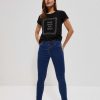 Christmas Moodo Jeans | Jeansy Push Up Z Guzikami Ciemnoniebieskie