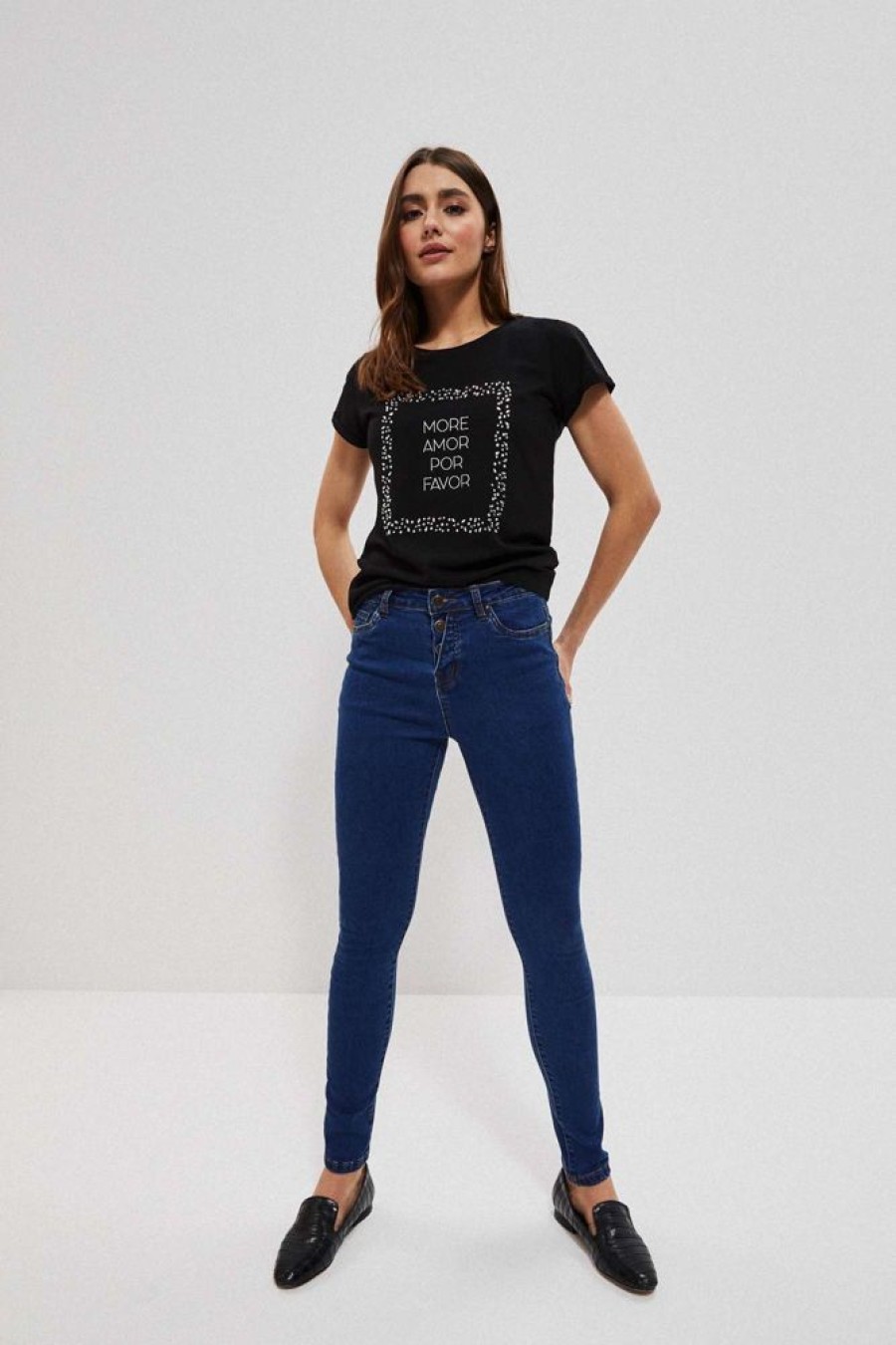 Christmas Moodo Jeans | Jeansy Push Up Z Guzikami Ciemnoniebieskie