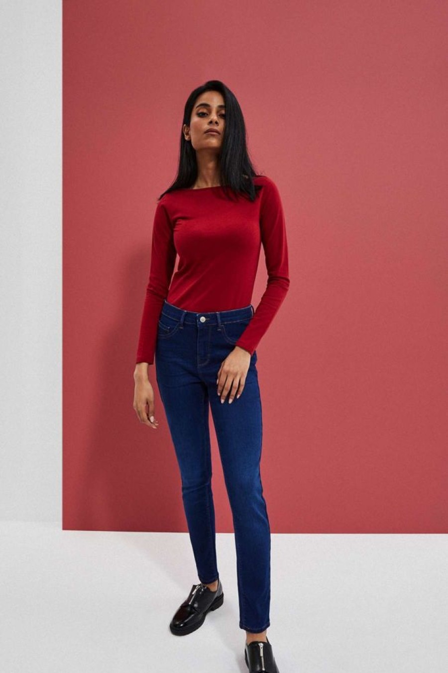 Christmas Moodo Jeans | Jeansy Skinny Zapinane Na Guzik I Zamek Ciemnoniebieskie